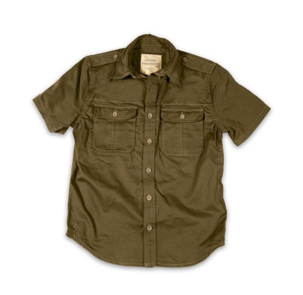 Surplus Raw Vintage Plain Short Sleeve Military Army Style Shirt Brown